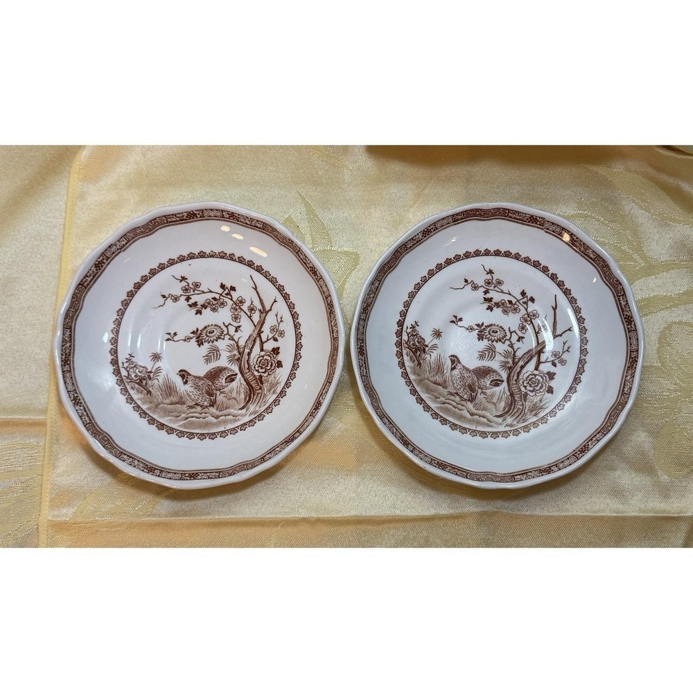 Furnivals Brown Quail England Set 2 Cereal Bowls, Excellent Condition Antique